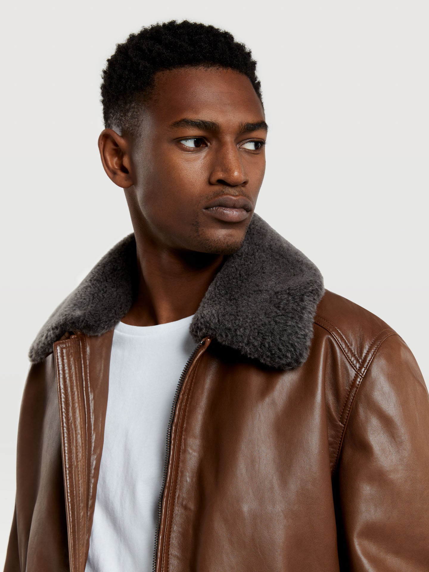 Leather aviator jacket with fur Clearance